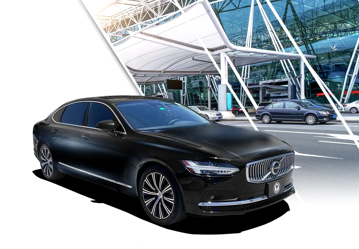 Echo East Coast Transportation Executive Sedan Black outside an airport terminal