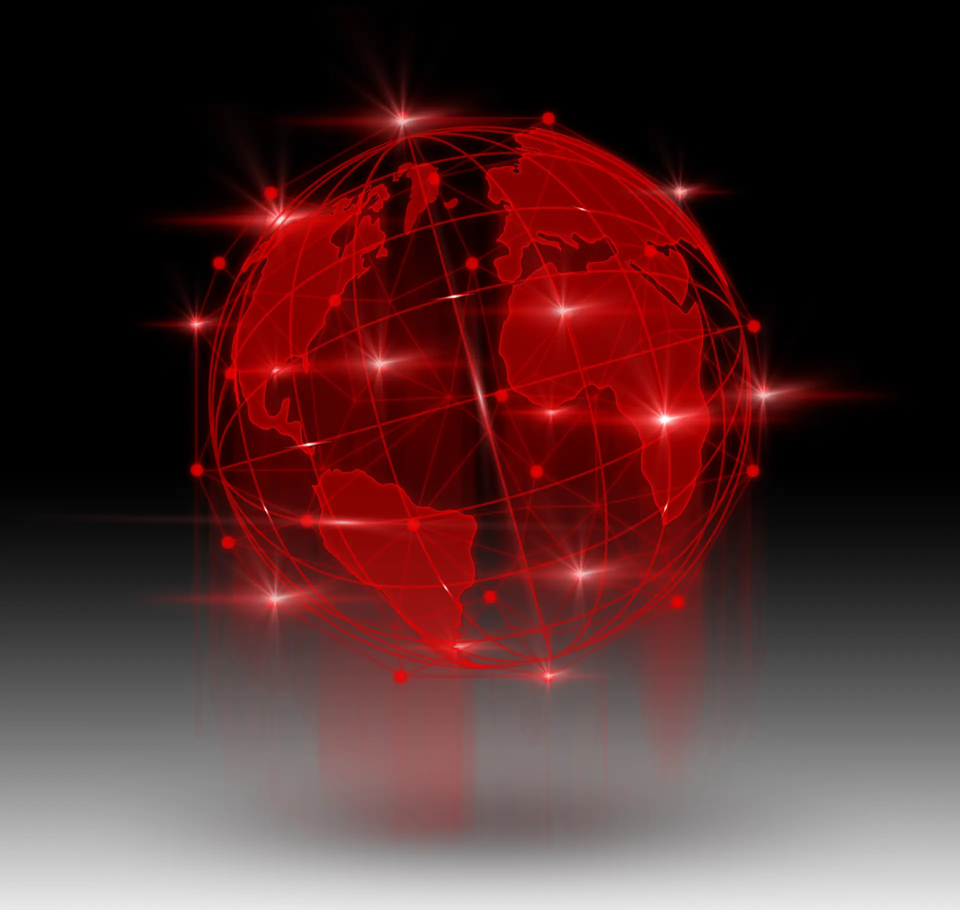 Red glowing wire-frame globe.