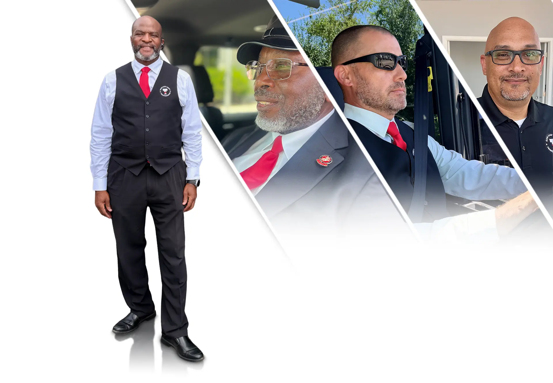 Collage of Echo East Coast Transportation chauffeurs in uniform.